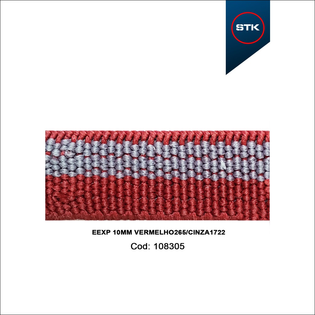 ELÁSTICO STK 157 EXPORTAÇÃO 10MM VERMELHO265 / CINZA1722