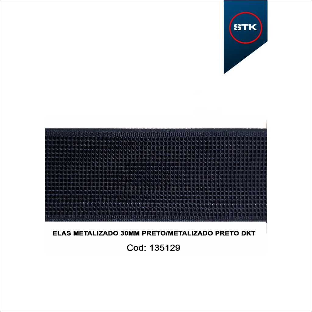 ELÁSTICO STK 938 METALIZADO 30MM PRETO / METALIZADO PRETO